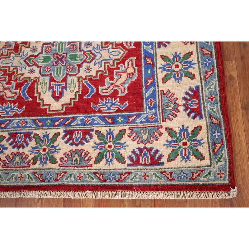 Kazak Foyer Rug Hand-Knotted Traditional Red Wool Carpet - 3'2" x 5'3"