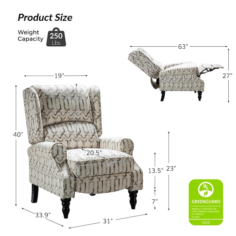 Olympus Upholstered Classic Manual Wingback Recliner with Solid Wood Legs Set of 2 by HULALA HOME