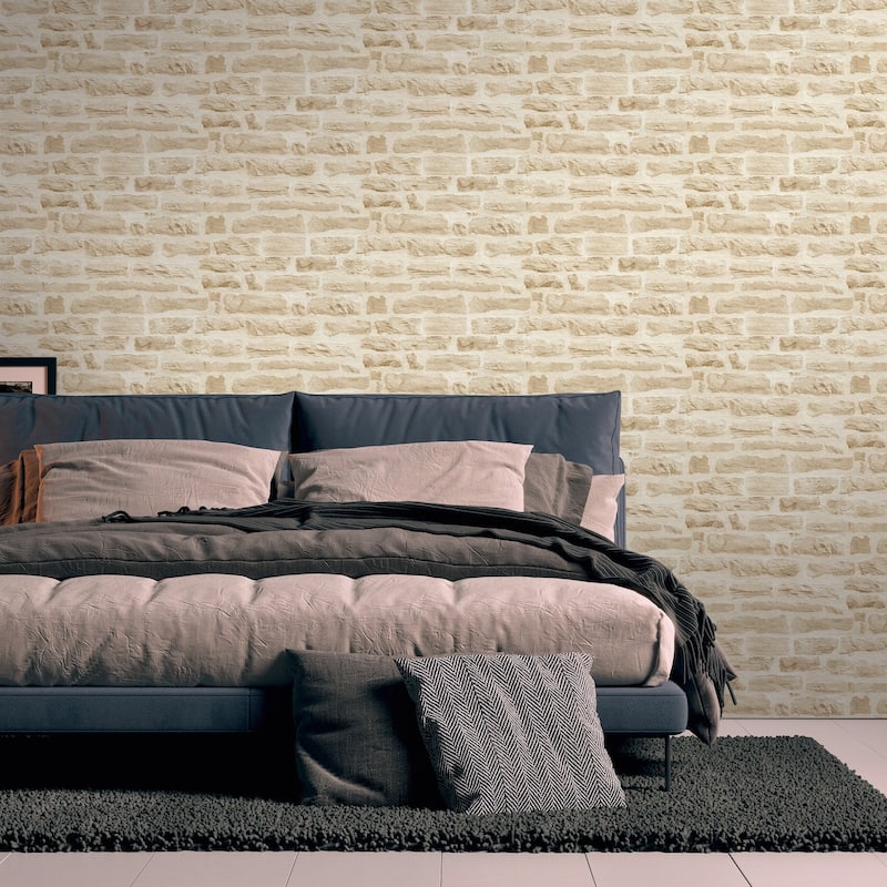 Galerie Wallcoverings Bricks and More Collection Rocky Brick Motif Matte Finish Vinyl on Non-woven Wallpaper Roll