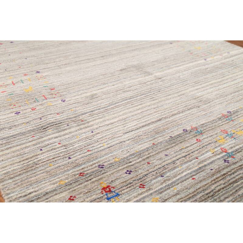 Striped Gabbeh Indian Area Rug Hand-Knotted Wool Carpet - 4'11"x 8'0"