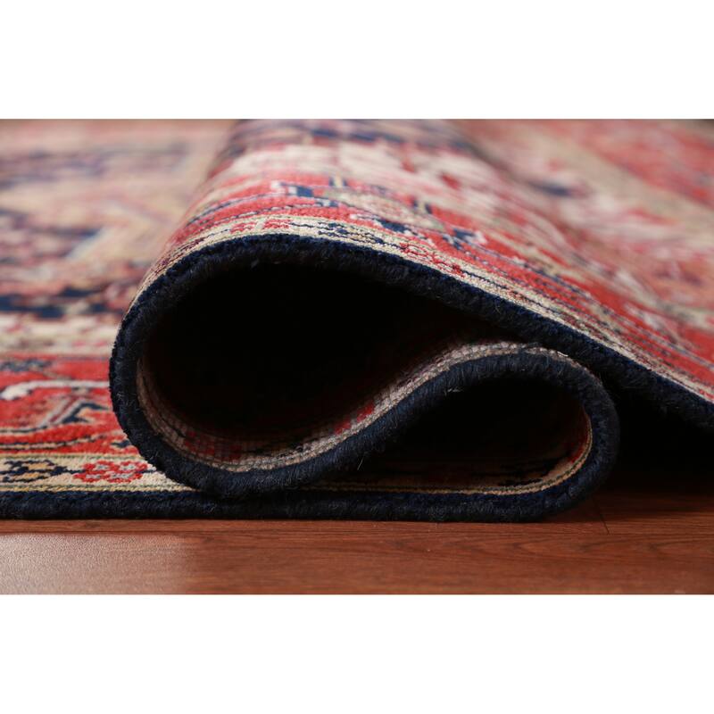 Hand Knotted Oriental 100% Wool Carpet Traditional Medallion Navy Blue & Blues Heriz (serapi) Area Rug - 9' 10'' X 8' 2''