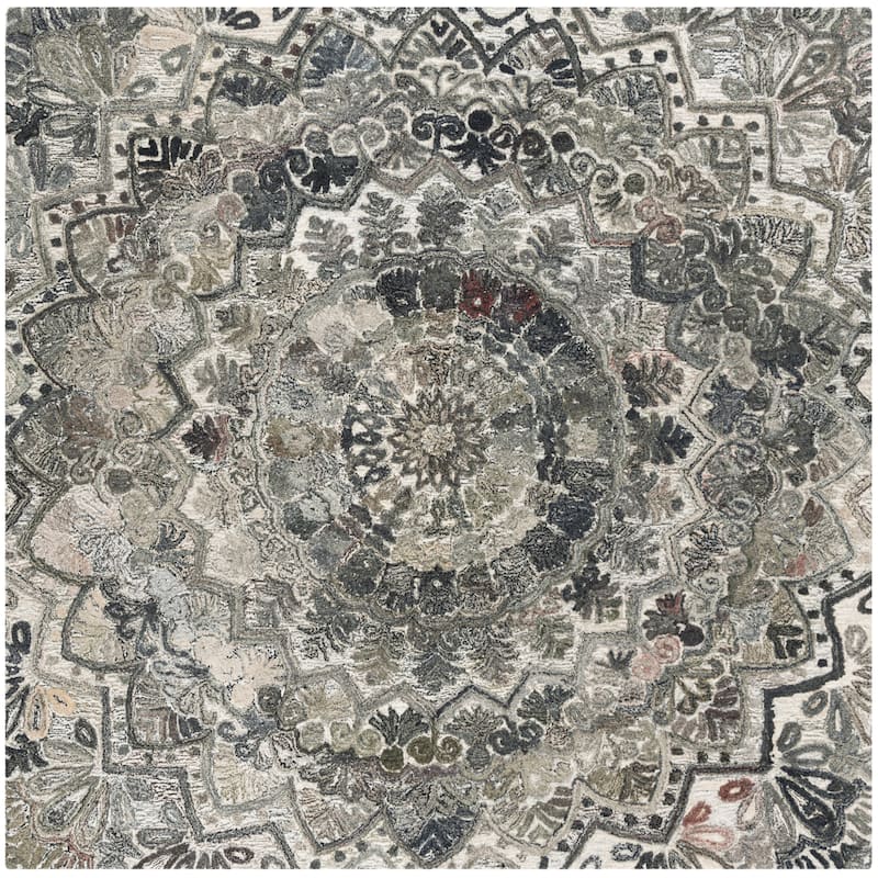 SAFAVIEH Handmade Marquee Genta Modern Medallion Wool Rug - 8' Square - Grey/Multi - Square