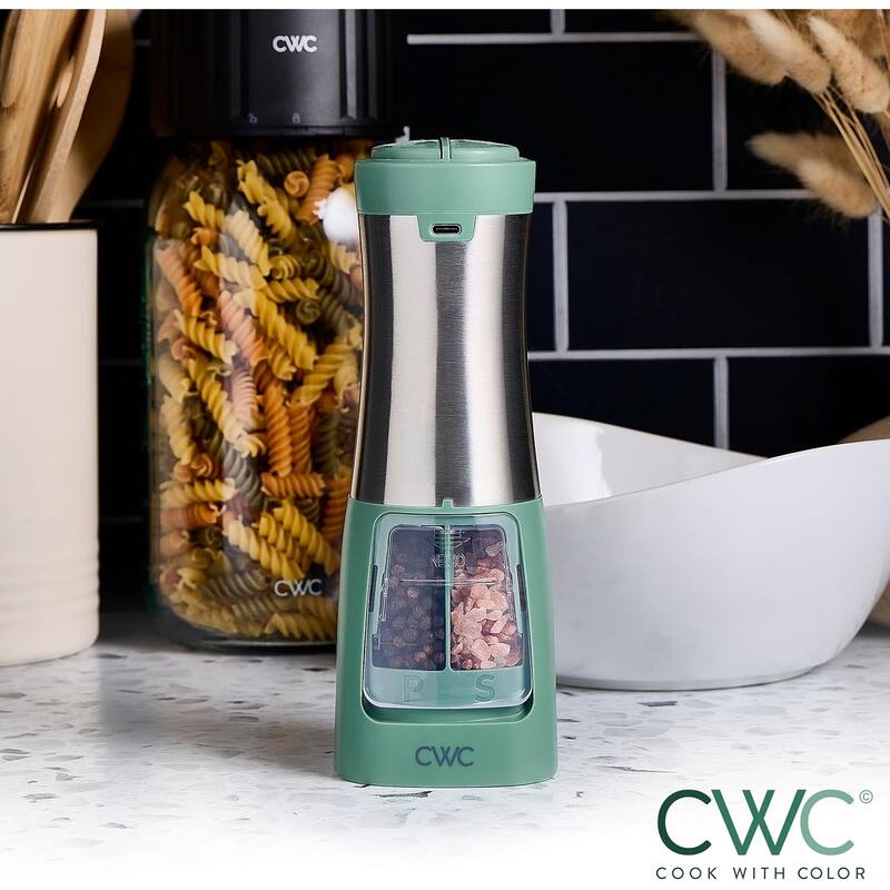 COOK WITH COLOR 2-in-1 Rechargeable Salt & Pepper Shaker - 2 Grinders for Salt and Pepper