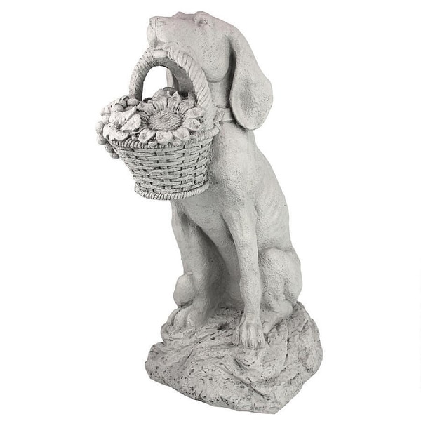 19" Dog Holding A Basket Of Flowers Outdoor Garden Statue - N/A