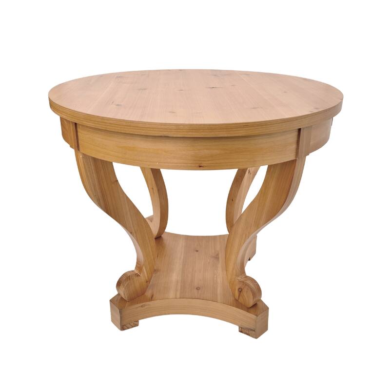 Farmhouse Curved Legs Round Table, Smal End Side, Wood Coffee Table with Small Drawer for Kitchen, Living Room
