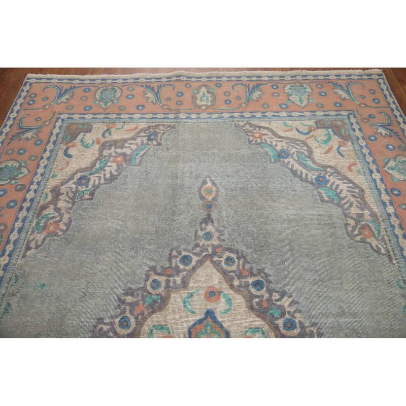 Hand Knotted Oriental 100% Wool Carpet Traditional Medallion Greys & Charcoal Tabriz Area Rug - 9' 6'' X 6' 9''