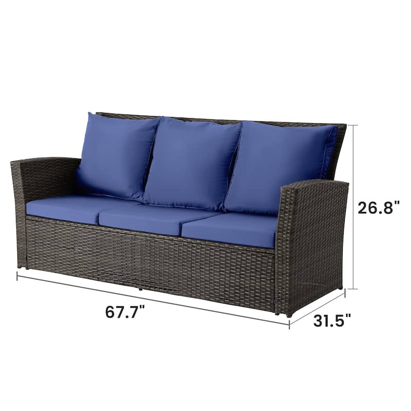 All Weather 3 Seats Patio Sofa with Thick Cushions