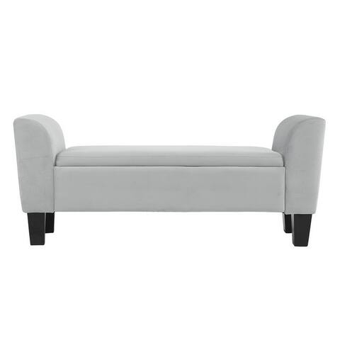 Cesar 55 Inch Ottoman Bench with Storage, Padded, Curved Arms, Gray Velvet