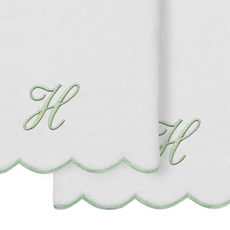 Authentic Hotel and Spa 100% Turkish Cotton Green ADORNIA Scallop Personalized 2 Piece Bath Towel Set - 2 Bath Towels
