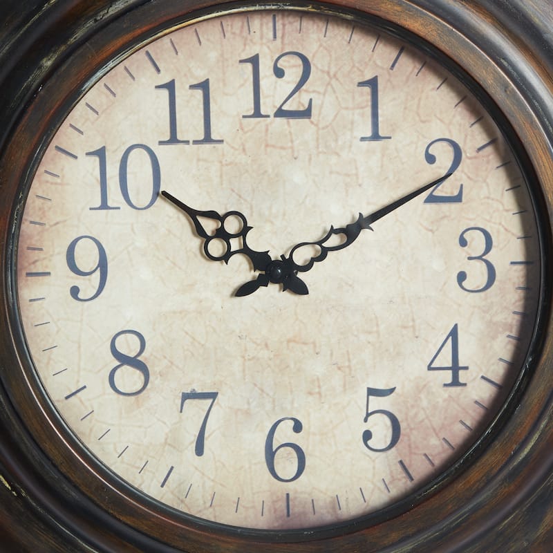 Metal Wall Clock with Fluted Frame - Brown - Roche River Decor - 4"W x 24"L x 24"H