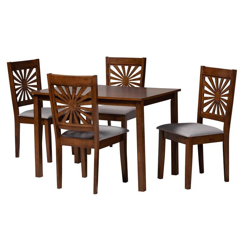 Olympia Modern styled Fabric Upholstered and Brown Finished Wood Dining Set - Grey, Walnut Brown - 5-Piece