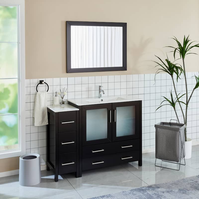 Vanity Art 48-Inch Single Sink Bathroom Vanity Set 5 Dove-Tailed Drawers 2 Cabinets 1 Shelf Soft-Closing Doors with Free Mirror