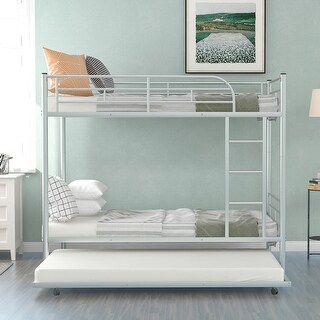 Twin Over Twin Bunk Bed with Trundle Bed, Can be Divided Into 2 Beds