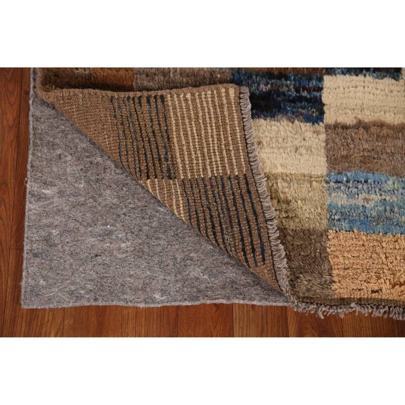 Checkered Moroccan Oriental Runner Rug Hand-Knotted Wool Carpet - 3'2" x 9'8"