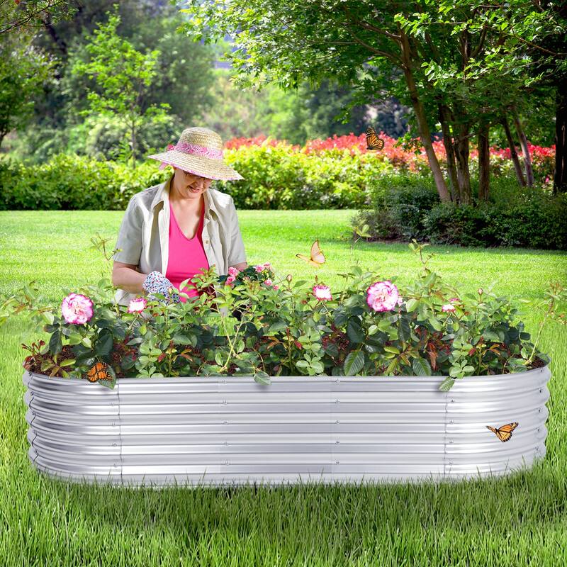 Aoodor Galvanized Raised Garden Bed Kit for Vegetables, Flowers, Herbs - Silver - 79"W x 32"D x 17"H