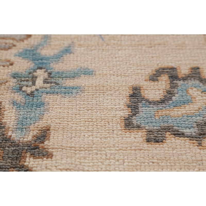 Hand Knotted Oriental 100% Wool Carpet Transitional All-Over Beige & Ivories Oushak Area Rug - 9' 0'' X 6' 1''