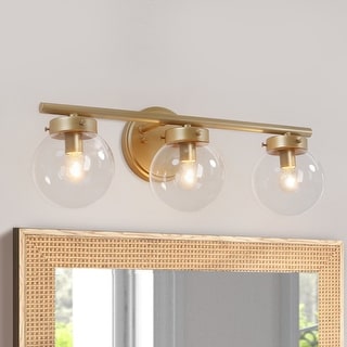Rella Modern Farmhouse Black Gold Bathroom Vanity Light Orb Glass Dimmable Wall Sconces for Powder Room