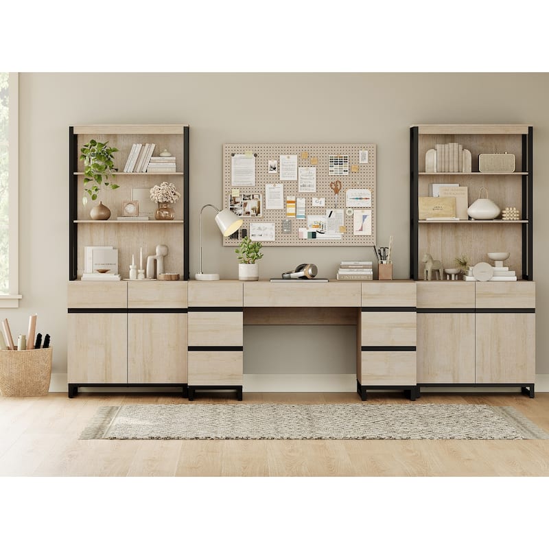 WAMPAT 59in Modern Executive Desk with Charging Station & Drawers and 2 PCS 72in Tall Bookcases with Storage Cabinet.