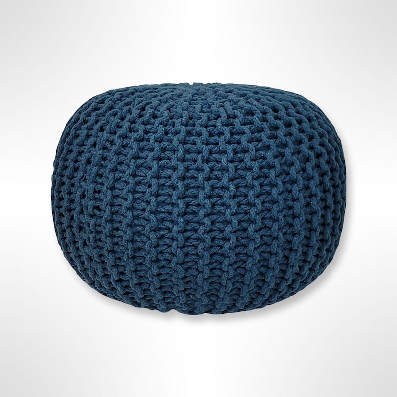 AANNY Designs Lychee Knitted Cotton Round Pouf Ottoman - Teal
