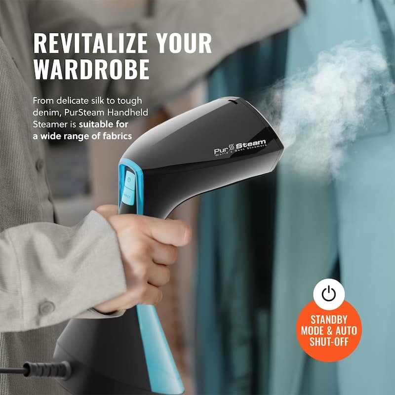 Pursteam Handheld Garment Steamer - Powerful Wrinkle Remover, 3 Steam Settings, Large Water Tank, Fast Heating for Home, Travel