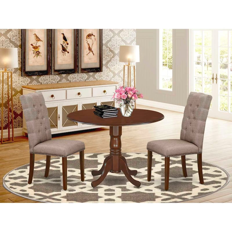 HomeStock 3-Pc Mahogany Finish Solid Wood Top - Round Dining Room Set - Seats 4