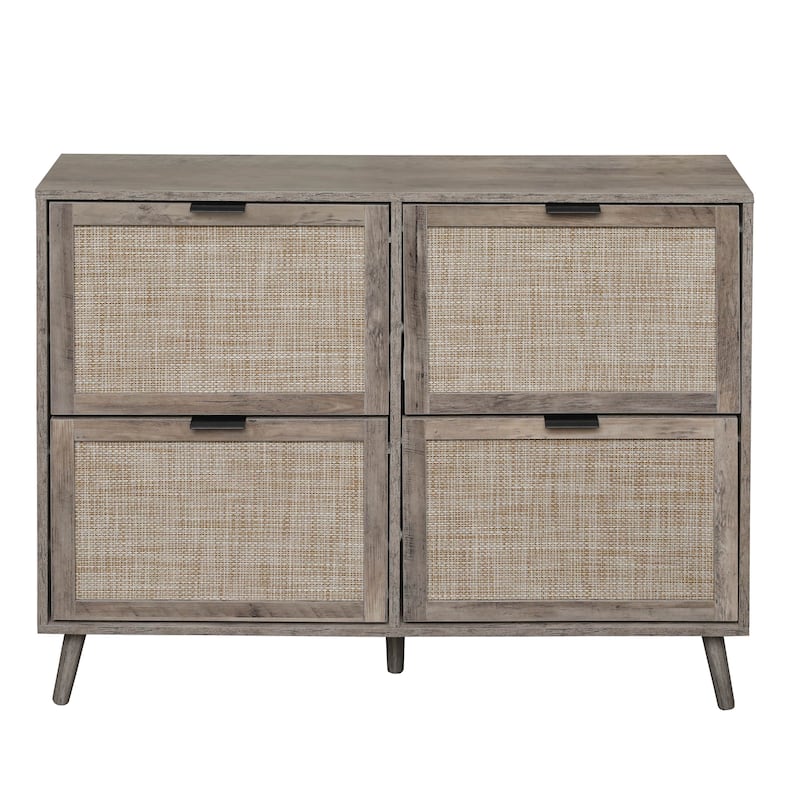 Elegant Shoe Cabinet with Double-Layer Doors,Sturdy Pine Legs and Adjustable Backplane