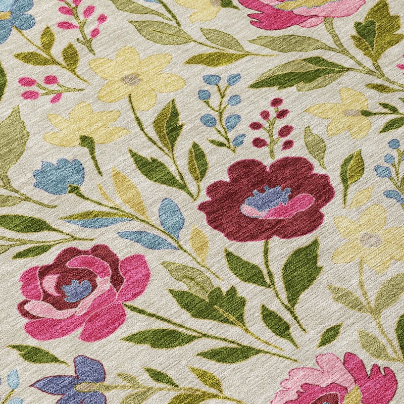 Machine Washable Indoor/ Outdoor Floral Garden Chantille Rug