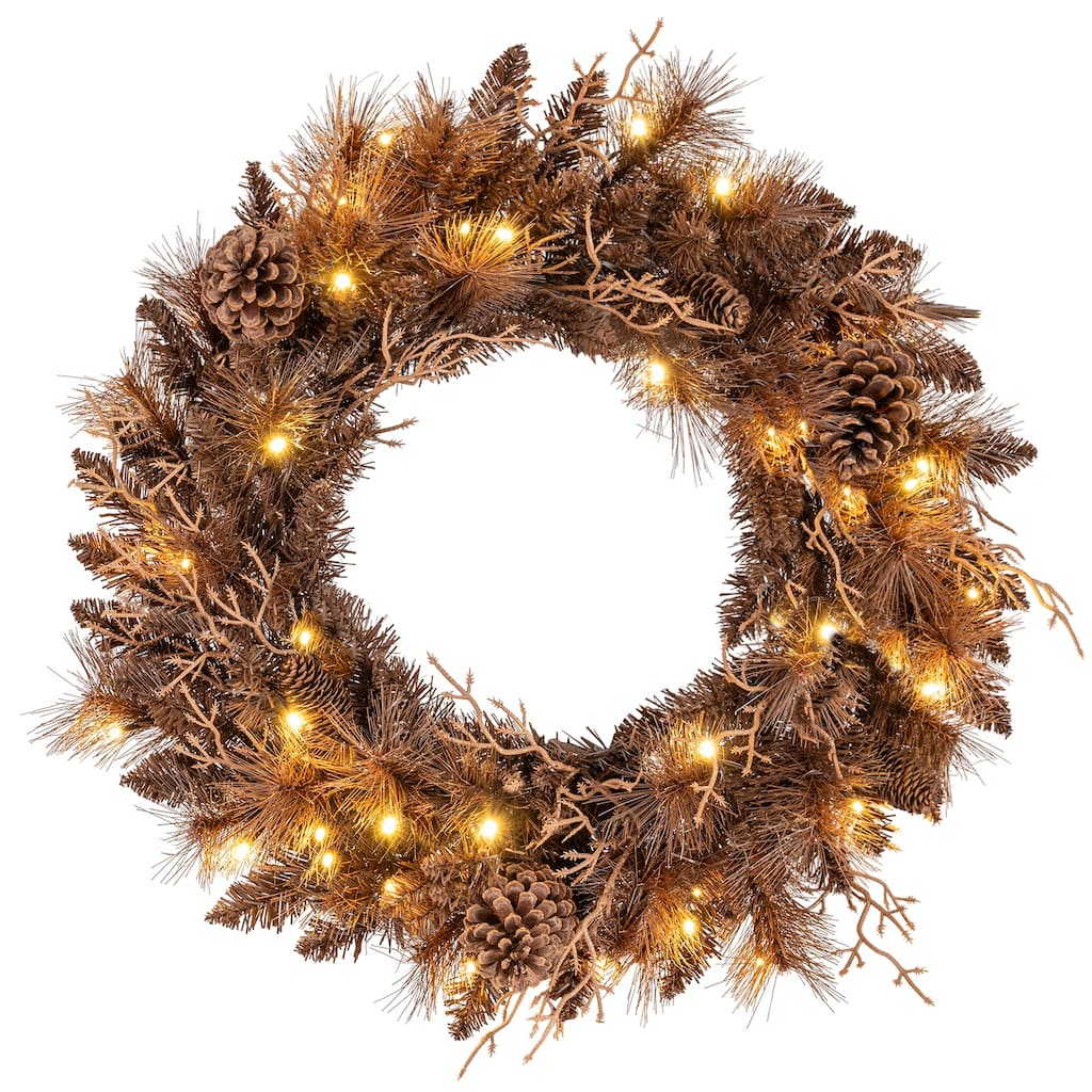 Costway 1/2 PCS 24" Pre-lit Christmas Wreath Front Door Artificial