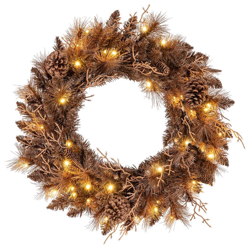 Costway 1/2 PCS 24" Pre-lit Christmas Wreath Front Door Artificial - 1 PCS