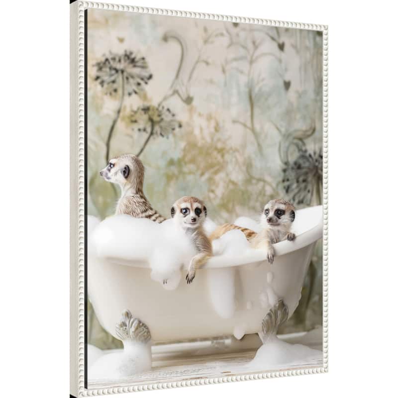 Meerkat Bubble Bath by Niky Rahner Framed Canvas Wall Art
