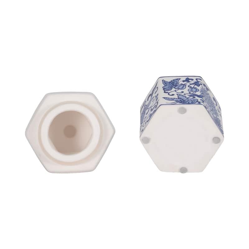 Sagebrook Home Ceramic Sandalwood Myrrh Candle, Chinoiserie Design 7" 7OZ - 4" x 4" x 7"