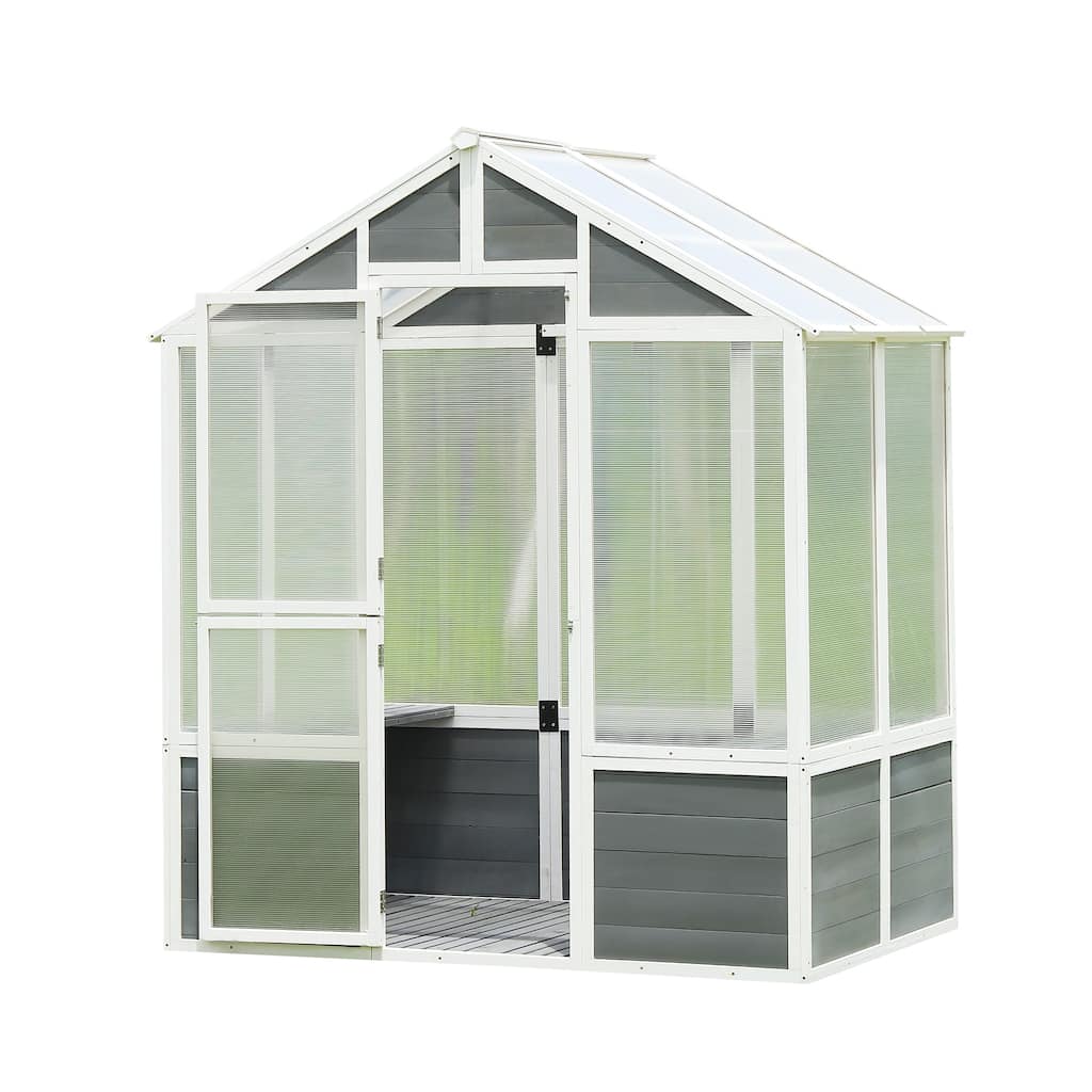 76''x48''x86'' Walk-in Outdoor Cold Frame Wooden Polycarbonate Plant Gardening Greenhouse for Patio Backyard Lawn
