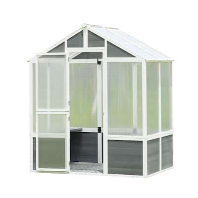 Greenhouse, Wooden Greenhouse Polycarbonate Garden Shed for Plants, Grow House with Front Entry Door