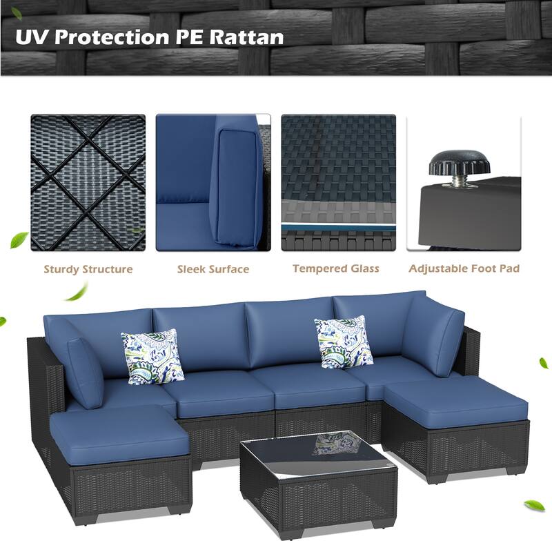 AECOJOY 7 Pieces Outdoor Sectional Sofa Wicker Rattan Conversation Set