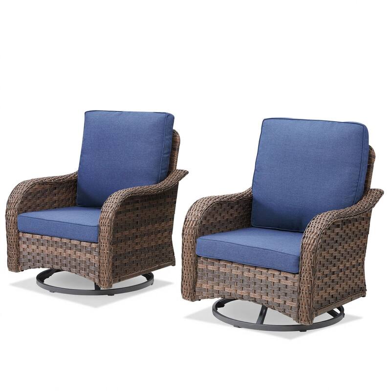 Cavira Brown Wicker Outdoor Patio Swivel Glider Chairs with Olefin Cushions (2-Pack)