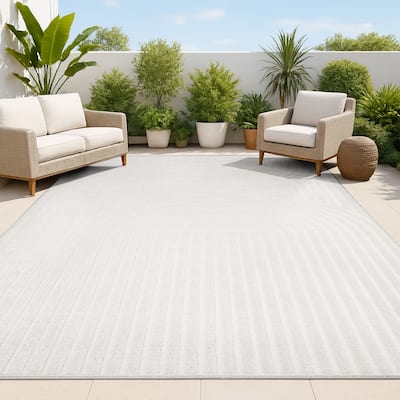 JONATHAN Y Peater High-Low MidCentury Modern Arch Stripe Two-Tone Indoor/Outdoor Rug