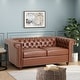 preview thumbnail 35 of 42, Brinkhaven Contemporary Button Tufted Loveseat with Nailhead Trim by Christopher Knight Home Faux Leather + Cognac Brown + Espresso
