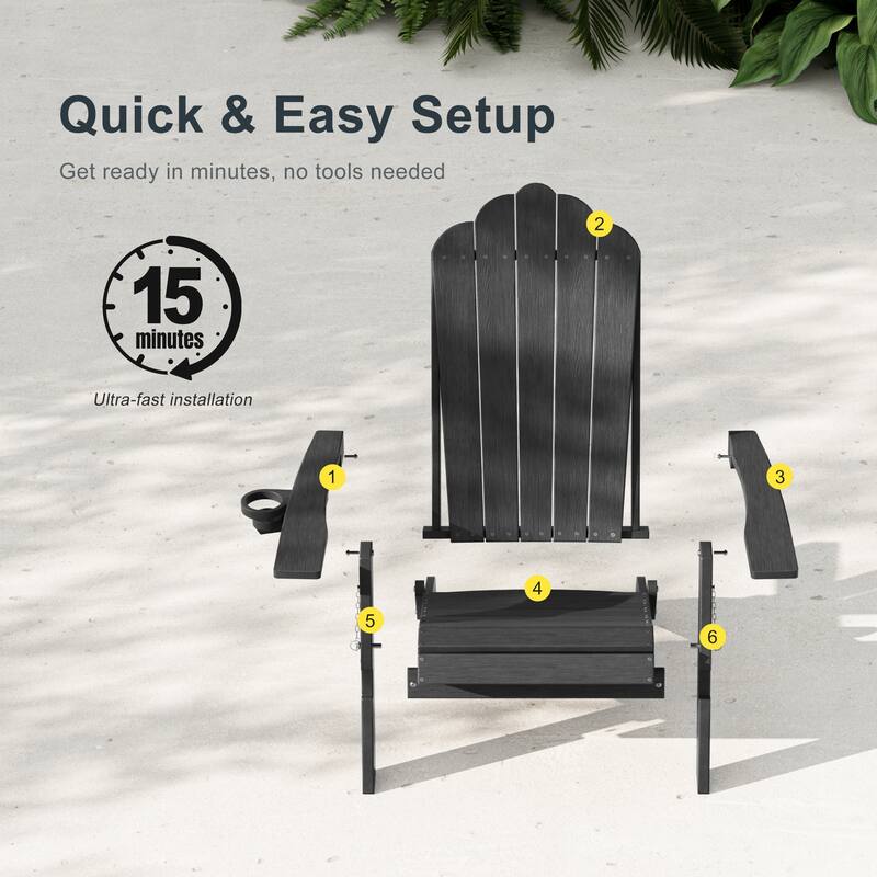 HDPE All-Weather Folding Adirondack Chair with Cup Holder