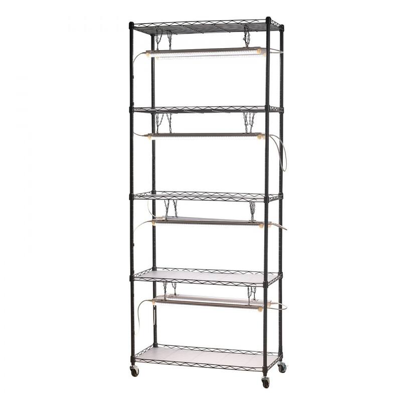 Black Metal 6-Tier Indoor Plant Stand with 8 Cold LED Grow Lights and DIY Shelves - 29.53 x 13.78 x 70.87 in/