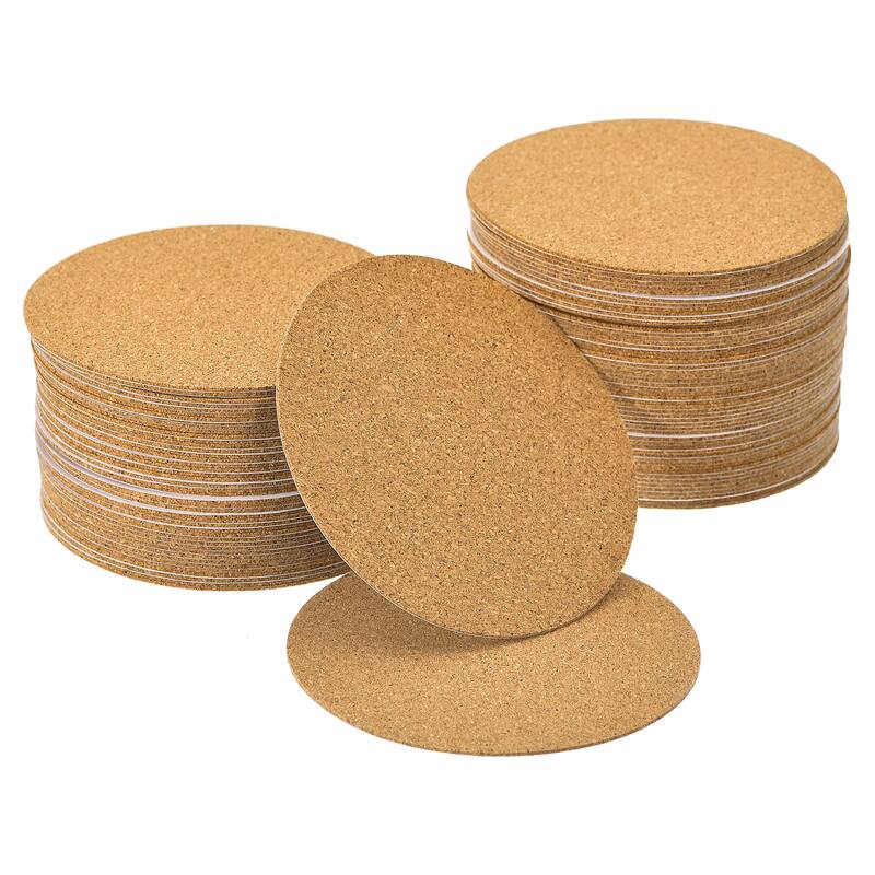 100pcs Self-Adhesive Cork Round, 3" Cork Backing Sheets Cork Coasters - Brown