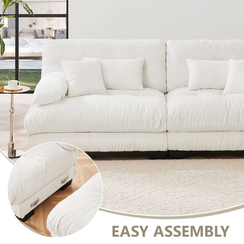 Rossetta Exquisite Stylish Design Chenille Cloud Look Couch Sectional Wide Arm Sofa with 2 Convertible Ottomans, and Pillows