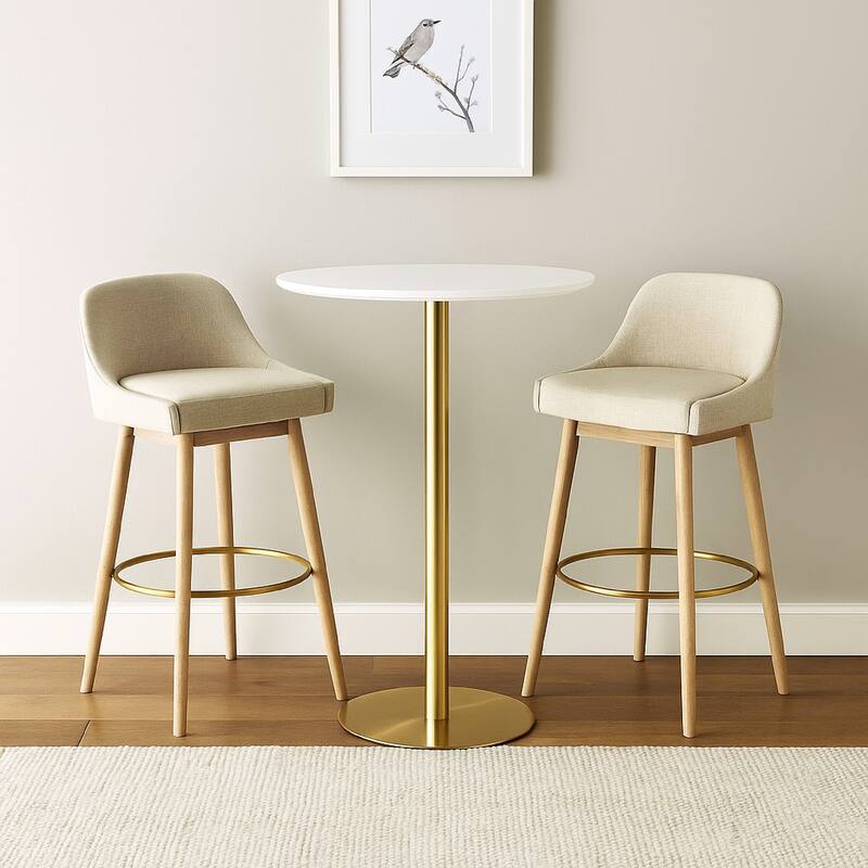 Rely Bar Height Table, 36 Inch Round White Lacquer Top, Gold Base