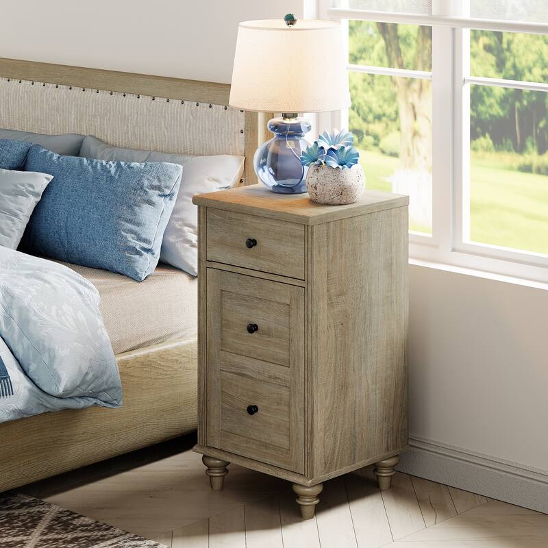 Set of 2 End Tables with Charging Station & Drawer Storage Cabinet