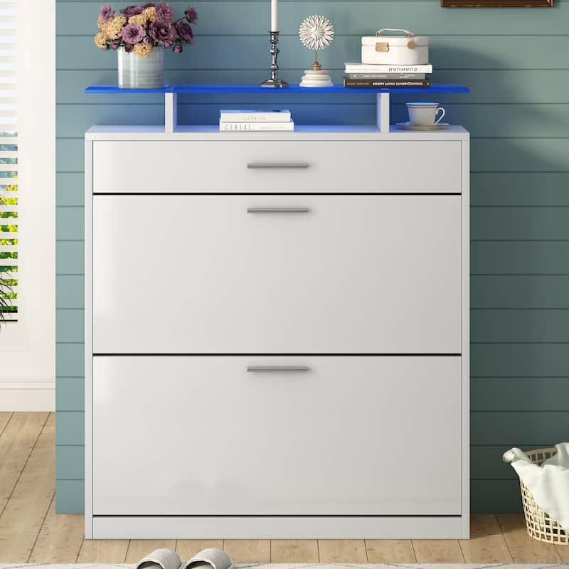 Slim Entryway Organizer with 2 Flip Drawers - White