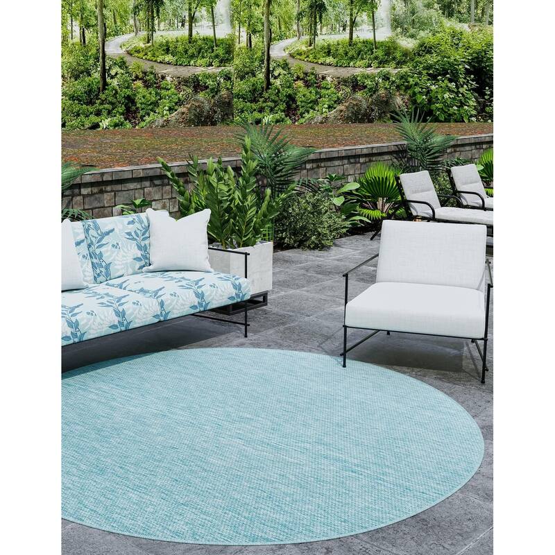 Outdoor Amsterdam Collection Area Rug - Aquamarine - 10'8" Round