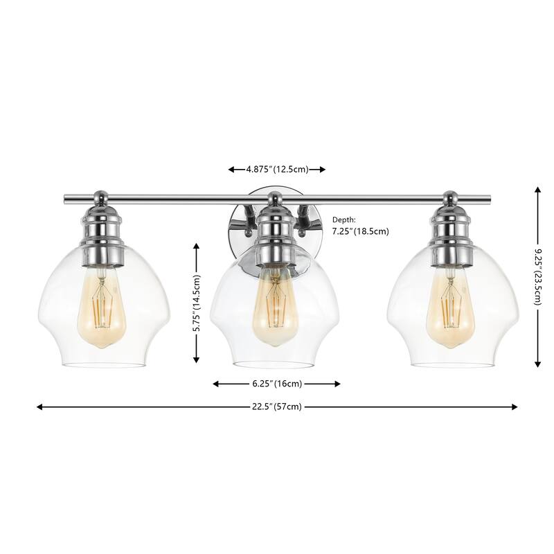 SAFAVIEH Hayam 3-Light Bathroom Vanity Wall Sconce (LED Bulbs Included) - 22.5 In. W x 7.25 In. D x 9.25 In. H - 23Wx7Dx9H