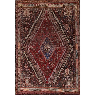 Vegetable Dye Shiraz Persian Antique Area Rug Hand-Knotted Wool Carpet - 5'7"x 8'2"