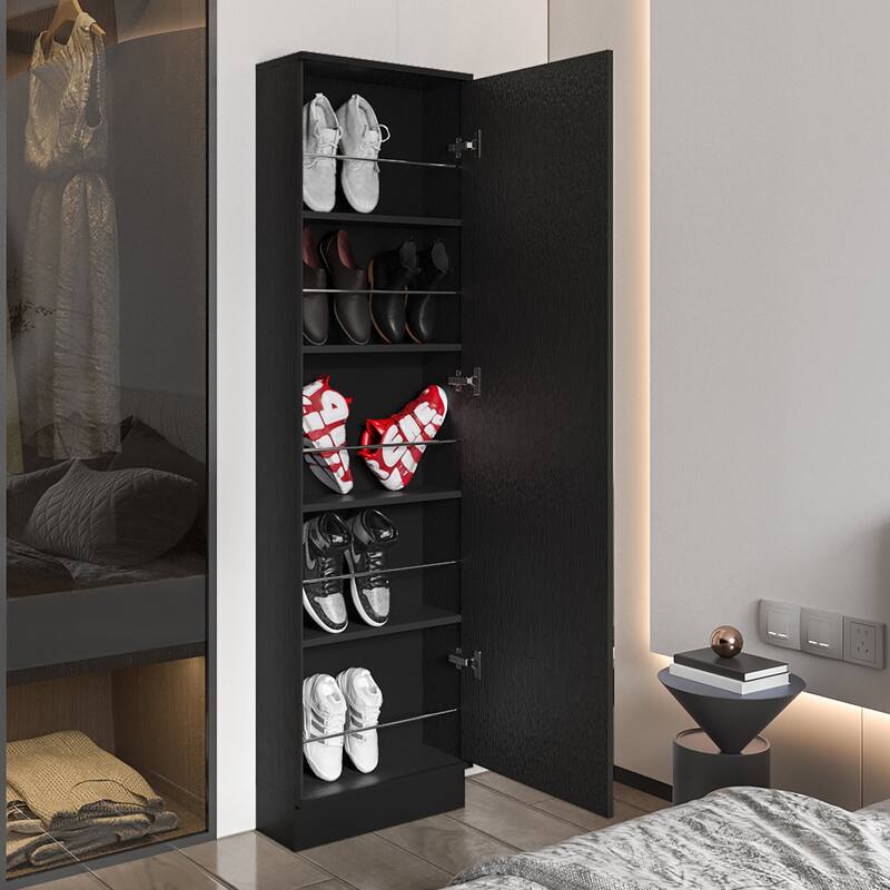 FM Furniture Ruan XL Shoe Rack with Mirror and 5 Interior Shelves