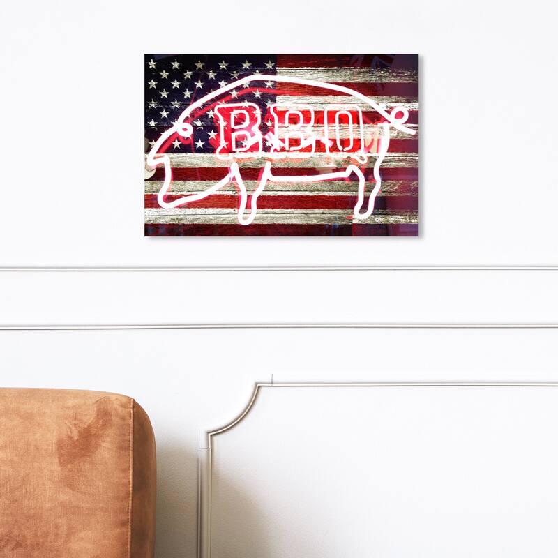 Wynwood Studio 'BBQ Pig' Americana and Patriotic Wall Art Canvas Print US Flags - White, Blue - 24 x 16
