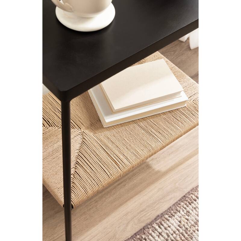 Kate and Laurel Mandell Wood and Natural Woven Side Table - 22x14x22